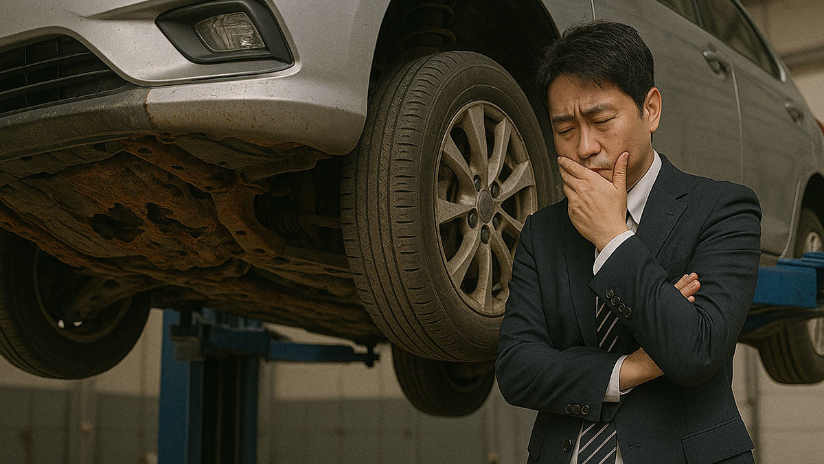 겨울철 염화칼슘에 노출된 차체 하부는 부식이 쉽게 발생한다. / AI로 생성한 이미지