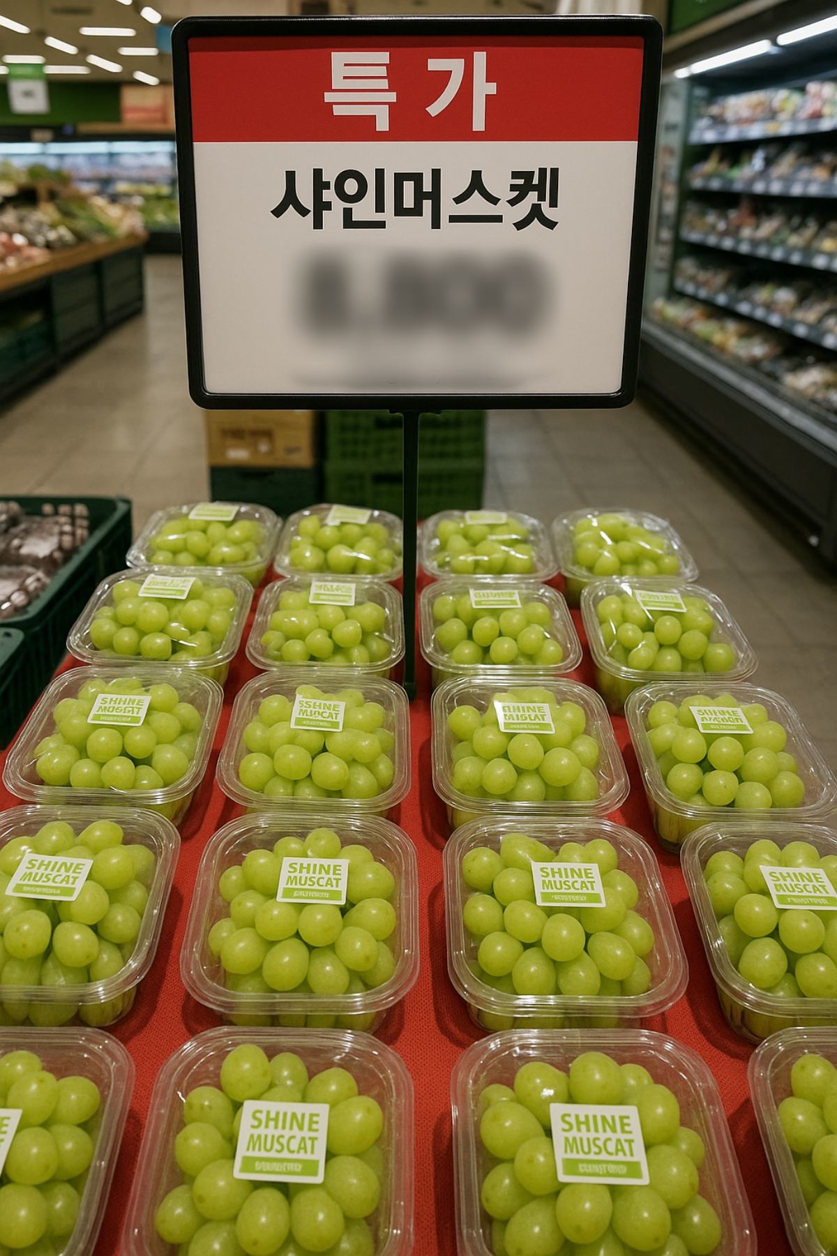 최근 마트, 시장에서 '떨이 상품'으로 판매되고 있다는 샤인머스캣. 기사 내용을 바탕으로 AI가 생성한 자료사진.