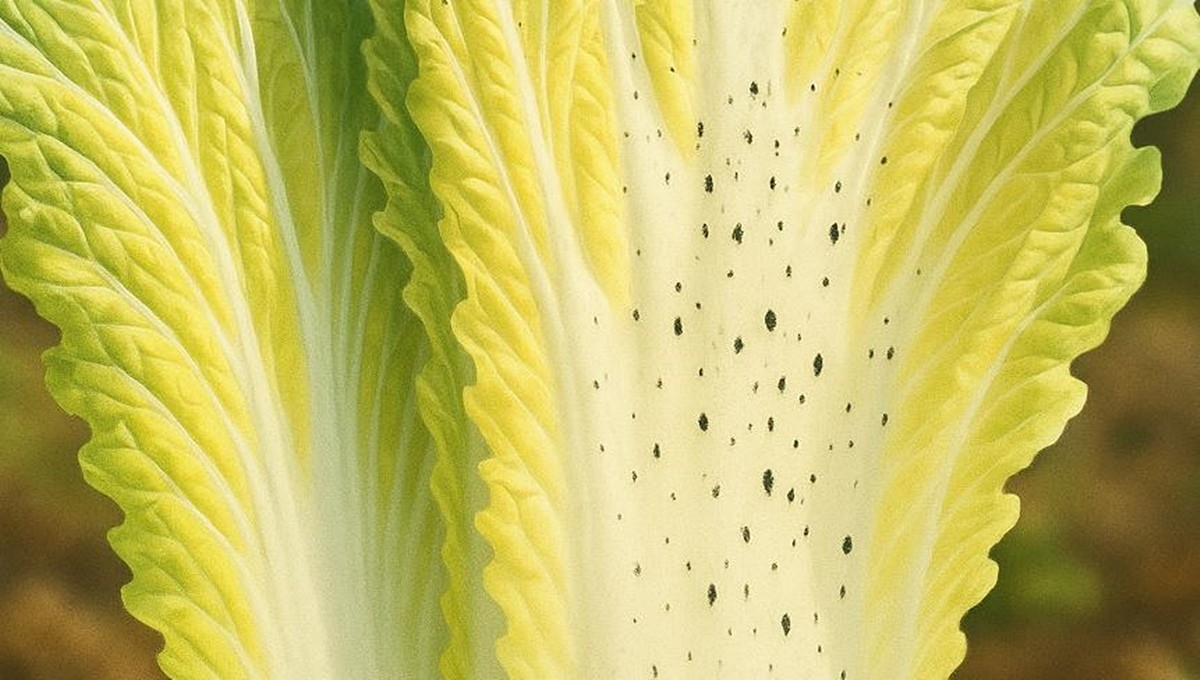 배추에 있는 깨씨무늬 모습. 기사 이해를 돕기 위해 AI를 활용해 제작한 자료 이미지입니다. 실제 모습과 다소 차이가 있을 수 있습니다.