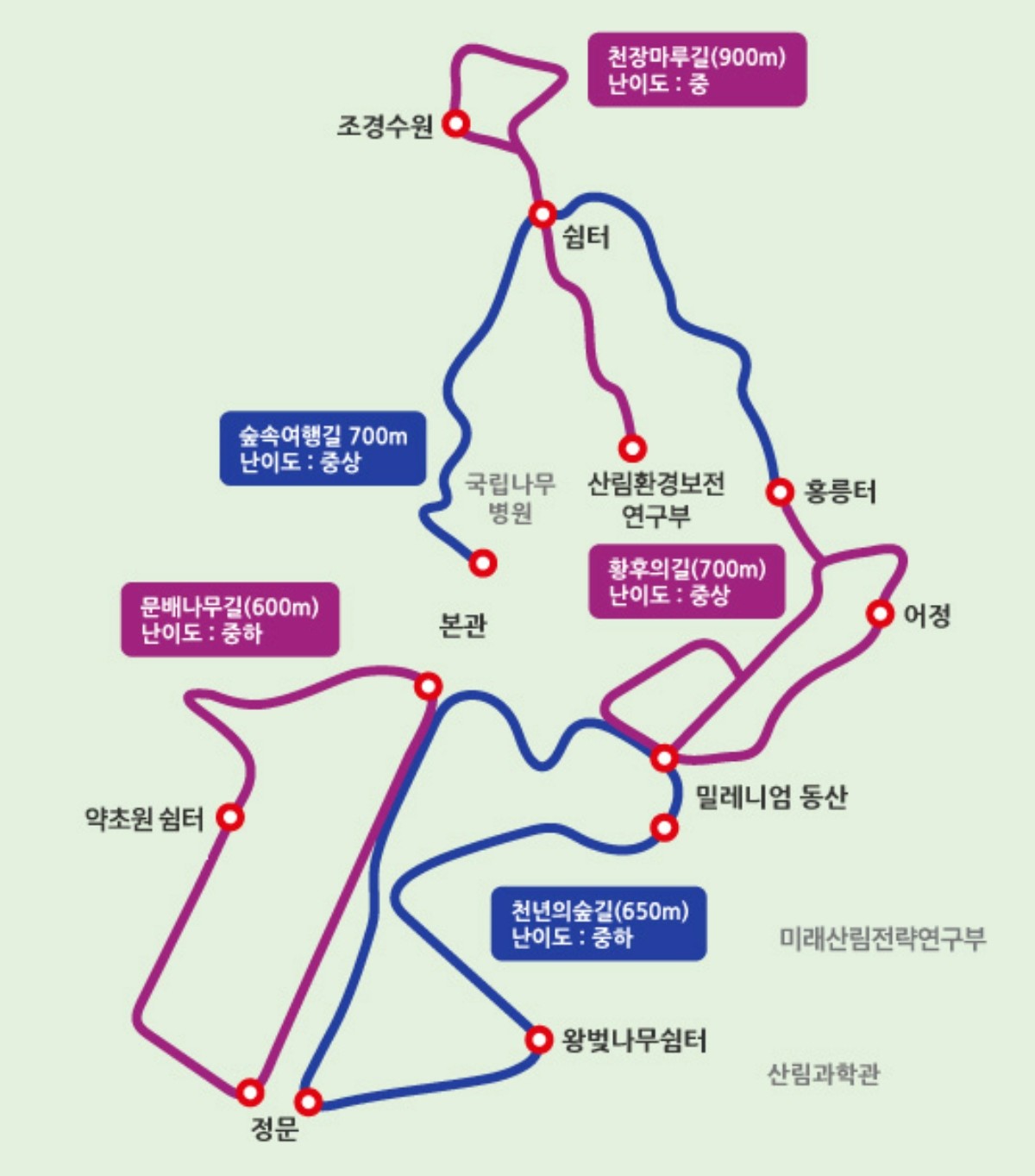 홍릉숲 코스지도 / 산림청 국랍산림과학원 홈페이지 캡처