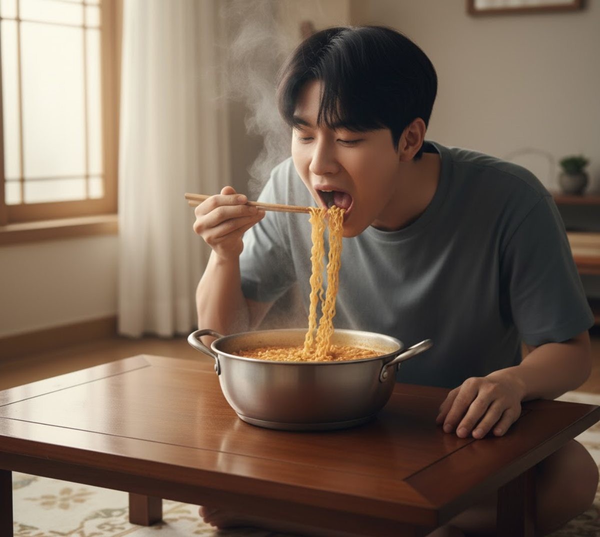 라면 먹는 사람. 기사 내용을 바탕으로 AI가 생성한 자료사진.