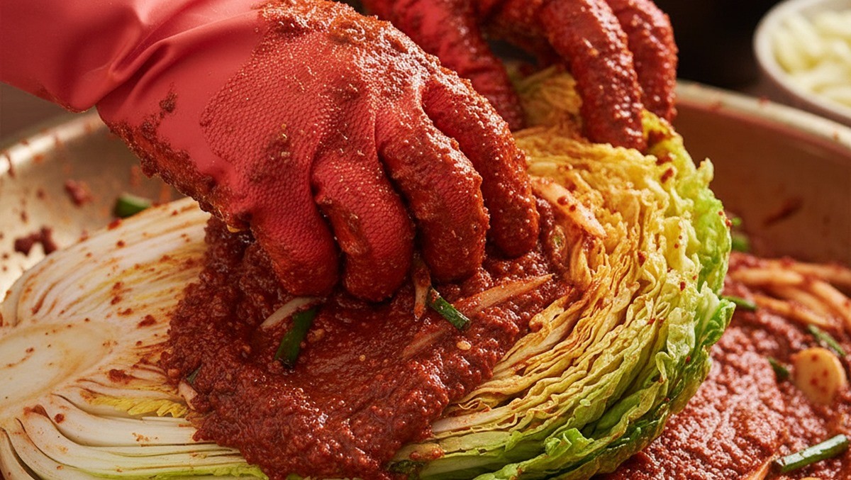 김장철을 맞아 김치를 담그고 있는 이미지