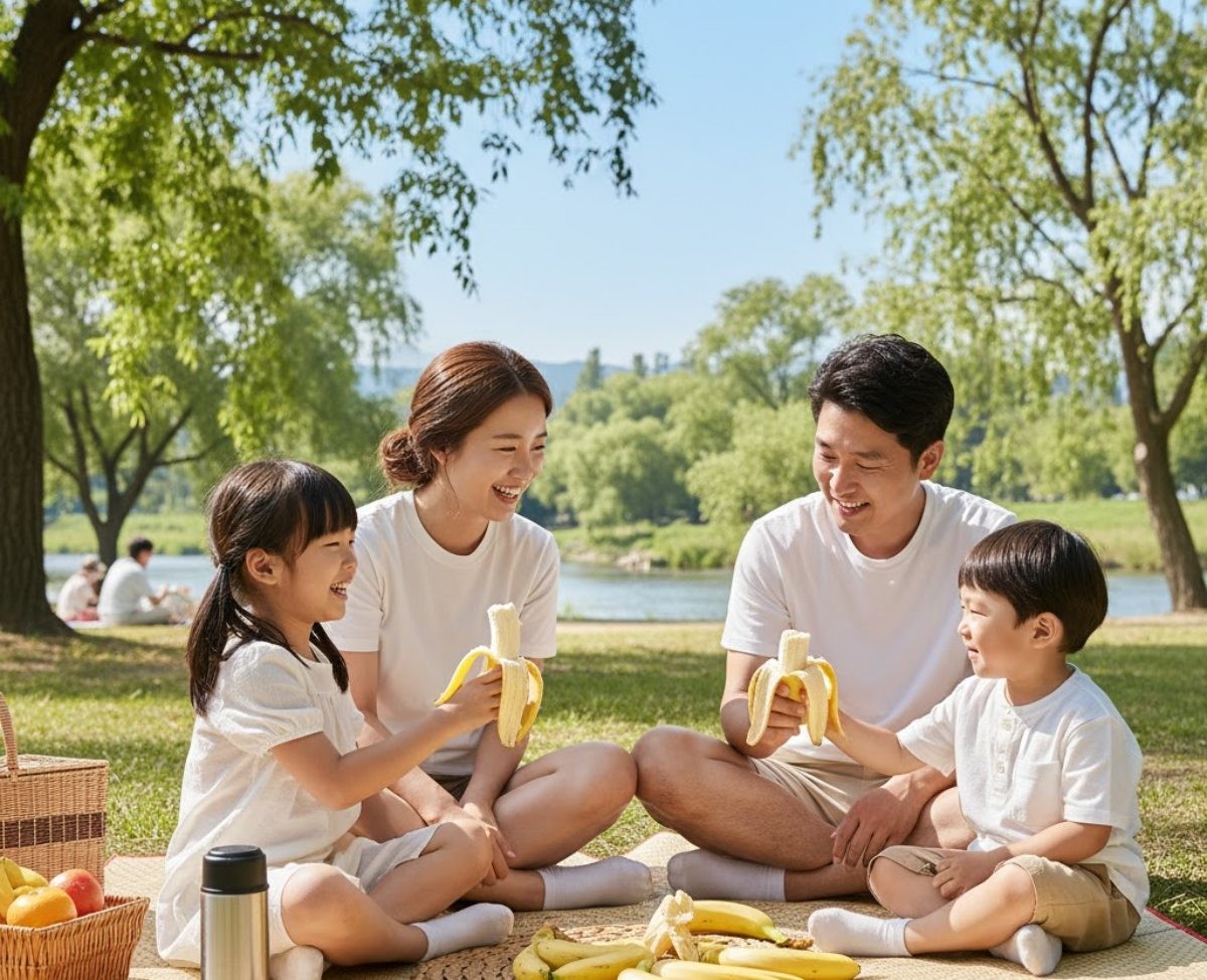 바나나를 나눠먹는 가족. 기사 내용을 바탕으로 AI가 생성한 자료사진.