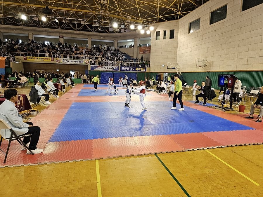 지난 8일부터 9일까지  양일간 경산실내체육관에서 열리고 있는 제27회 경산시장기 태권도대회 참가 선수들이 경기를 치르고 있다.  / 경산시 제공