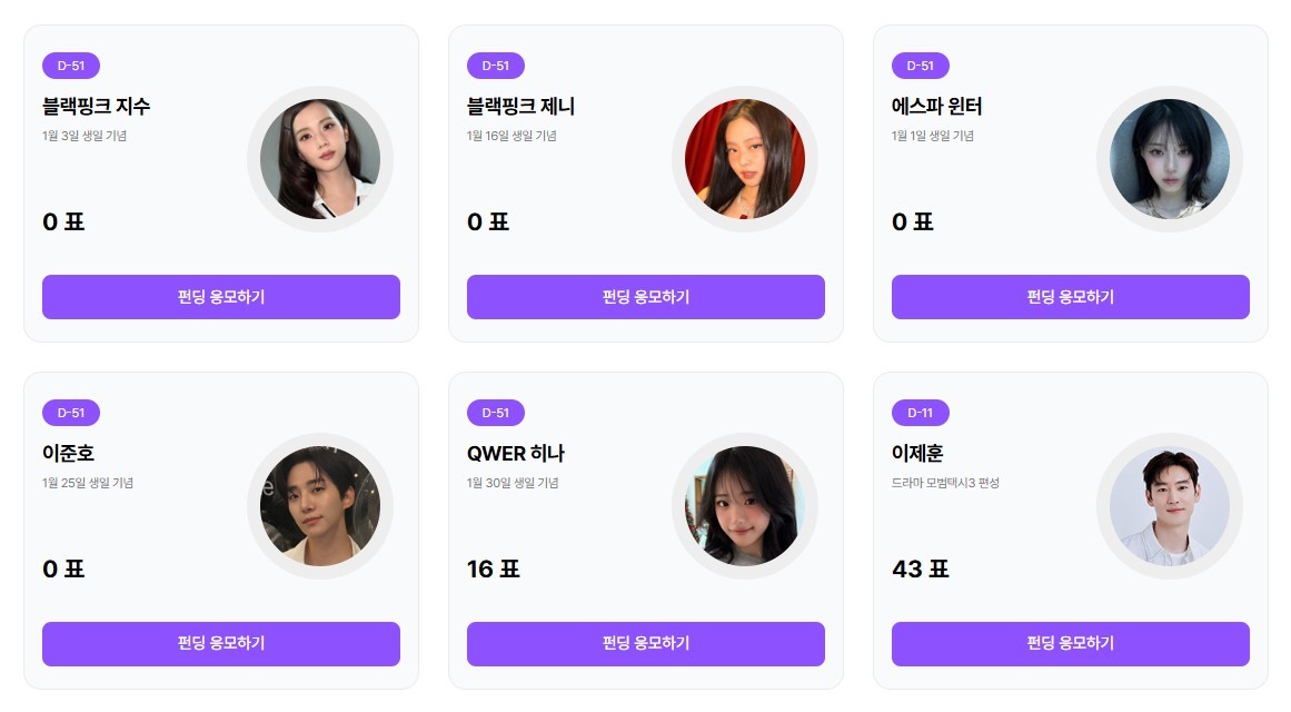 스타펀딩 화면. / 기프트리 홈페이