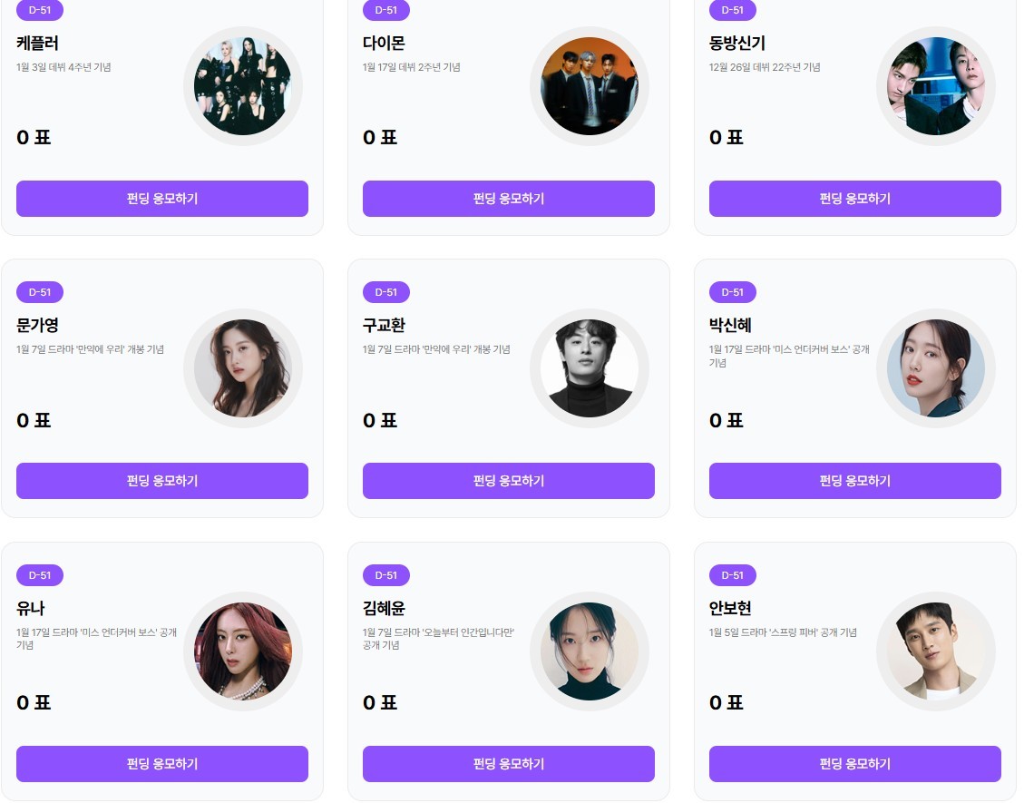 스타펀딩 화면. / 기프트리 홈페이지