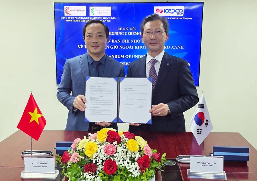 한국전력기술은 지난 10일, 베트남 하노이에서 현지 재생에너지 사업개발사인 Minh Thach Group과 해상풍력 및 그린수소 분야의 사업개발 협력을 위한 양해각서를 체결했다./한전기술