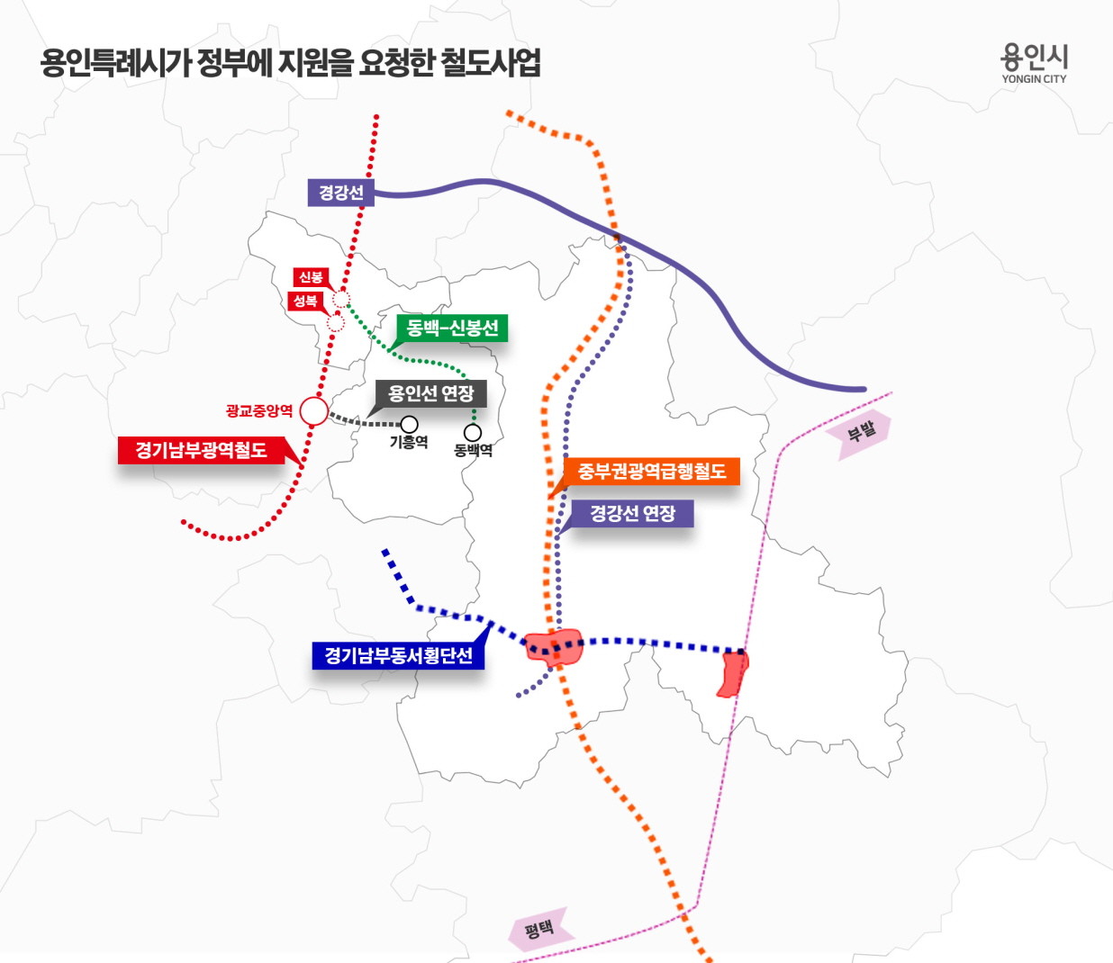 용인특례시가 정부에 지원을 요청한 철도사업. / 용인특례시