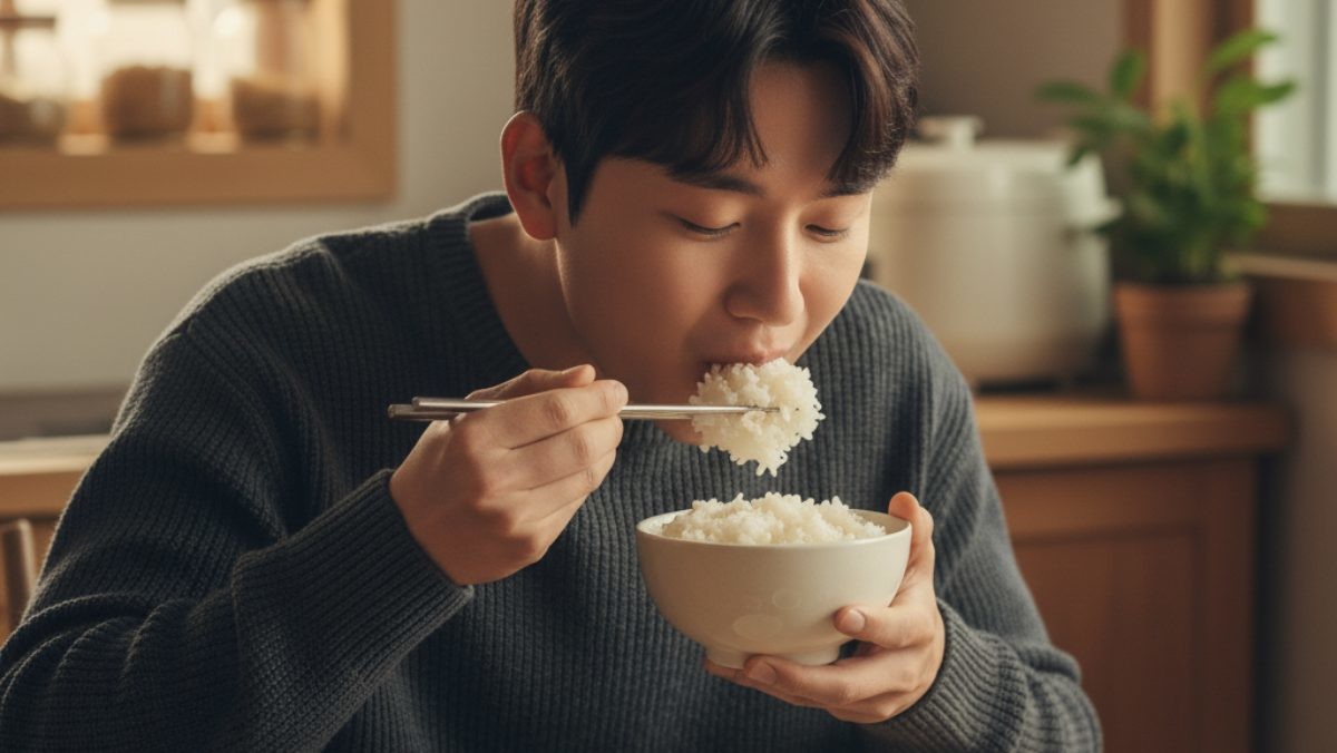 '와구 와구' 밥 먹는 남성. 기사 내용을 바탕으로 AI가 생성한 자료사진.