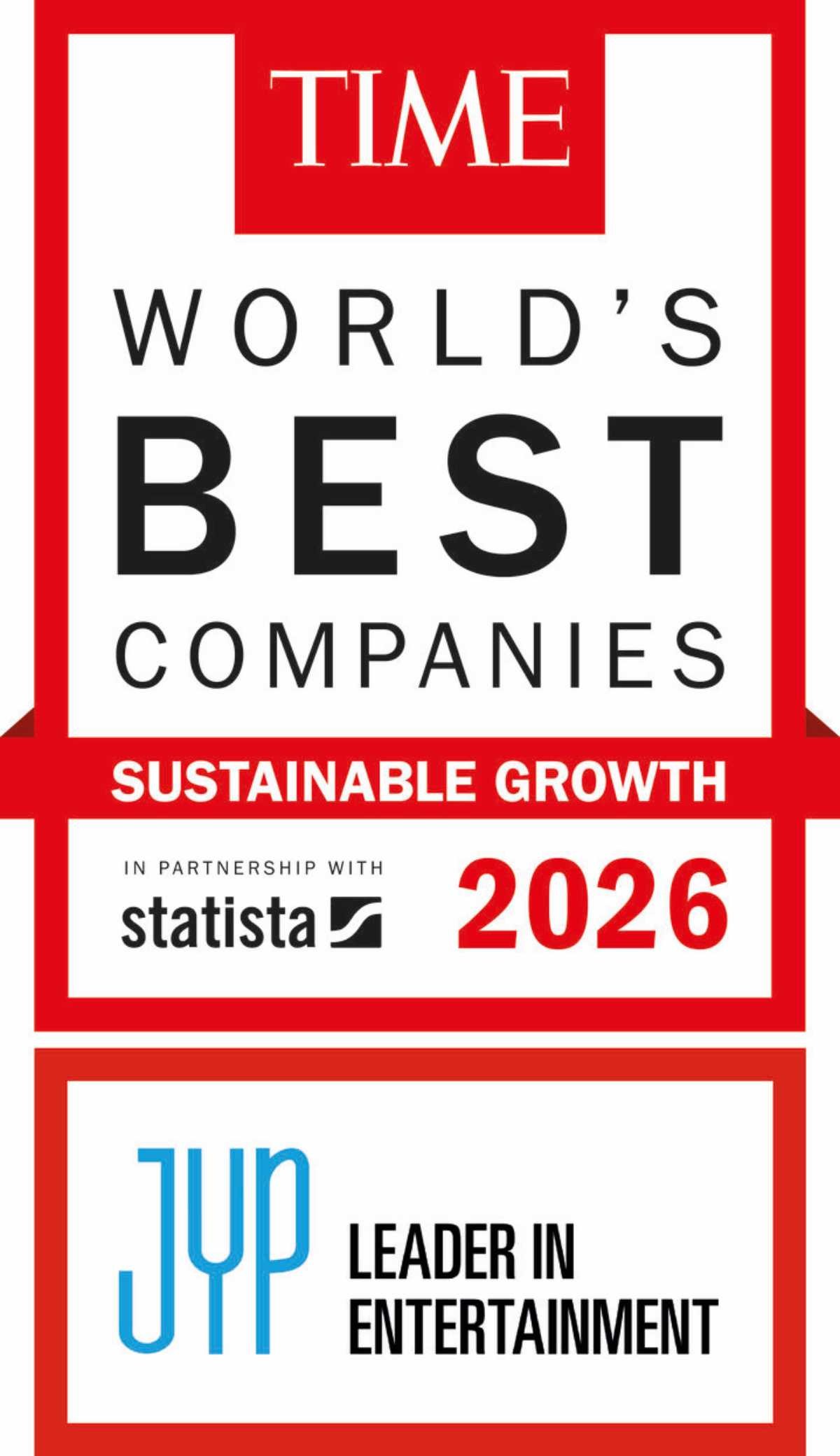 JYP, 타임지 '세계 최고의 지속가능 성장기업' 1위. / JYP엔터테인먼트, TIME and Statista 제공