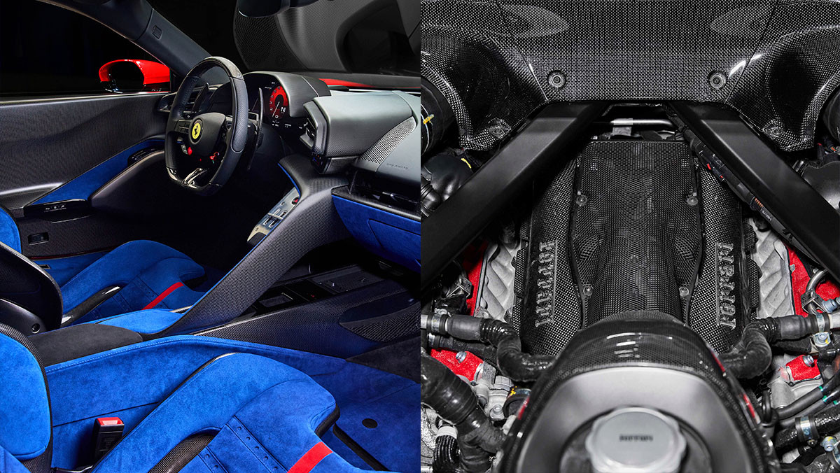 페라리 테스타로사의 실내와 엔진룸. / 페라리