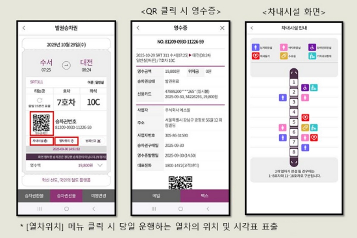차내시설 정보 등의 버튼을 하단에 배치해 이용자의 조작 편의성을 높였다. / SR 제공