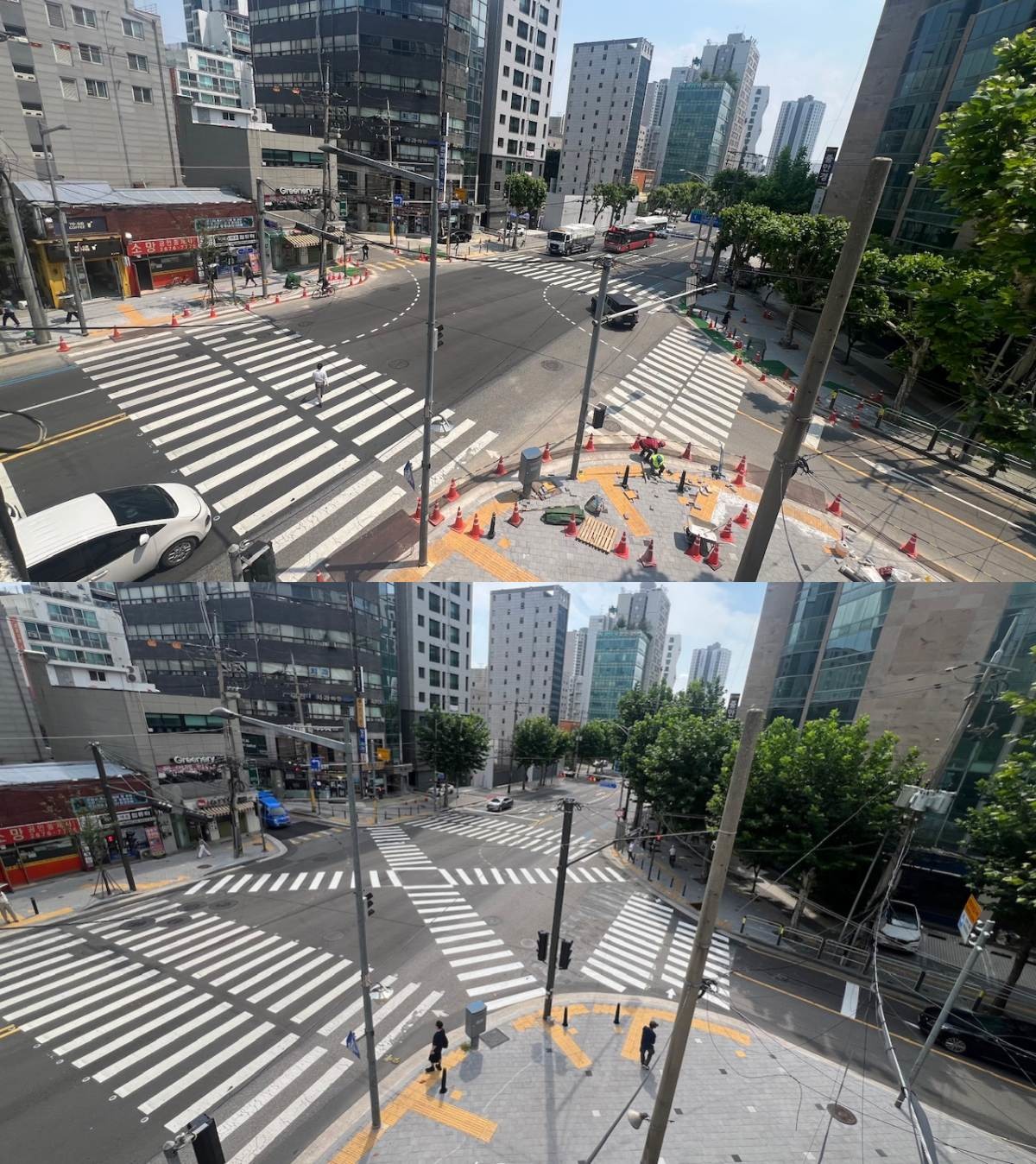 대각선 횡단보도 설치 전, 설치 후 사진. / 서울시 제공