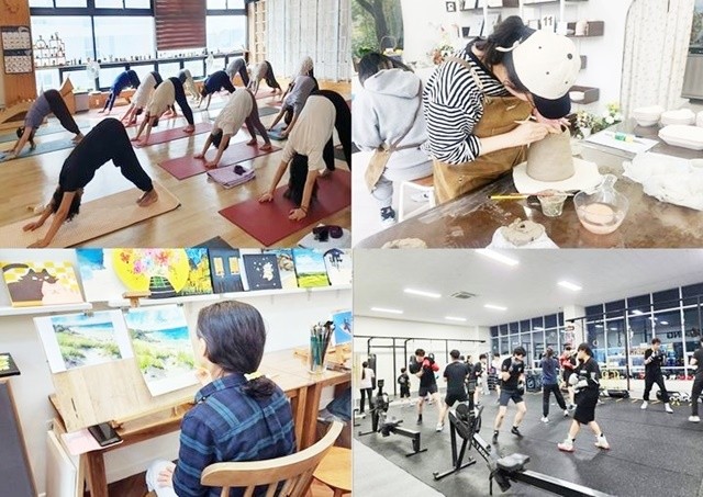 나주애(愛)배움바우처 활동사진. (상단 왼쪽부터 시계방향으로 요가, 도예, 복싱,미술 교실)