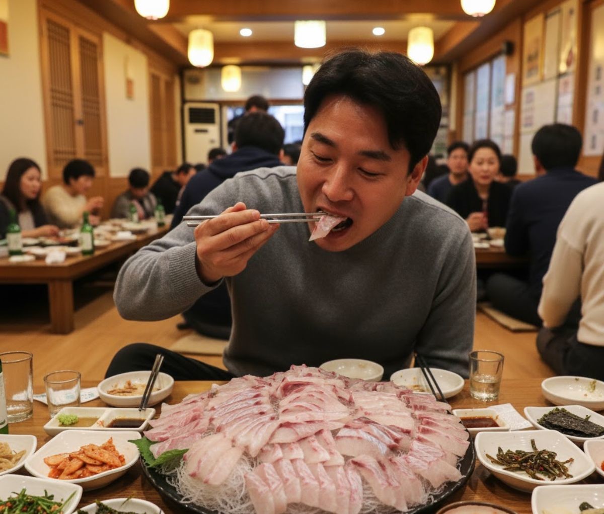 방어 먹는 사람. 기사 내용을 바탕으로 AI가 생성한 자료사진.