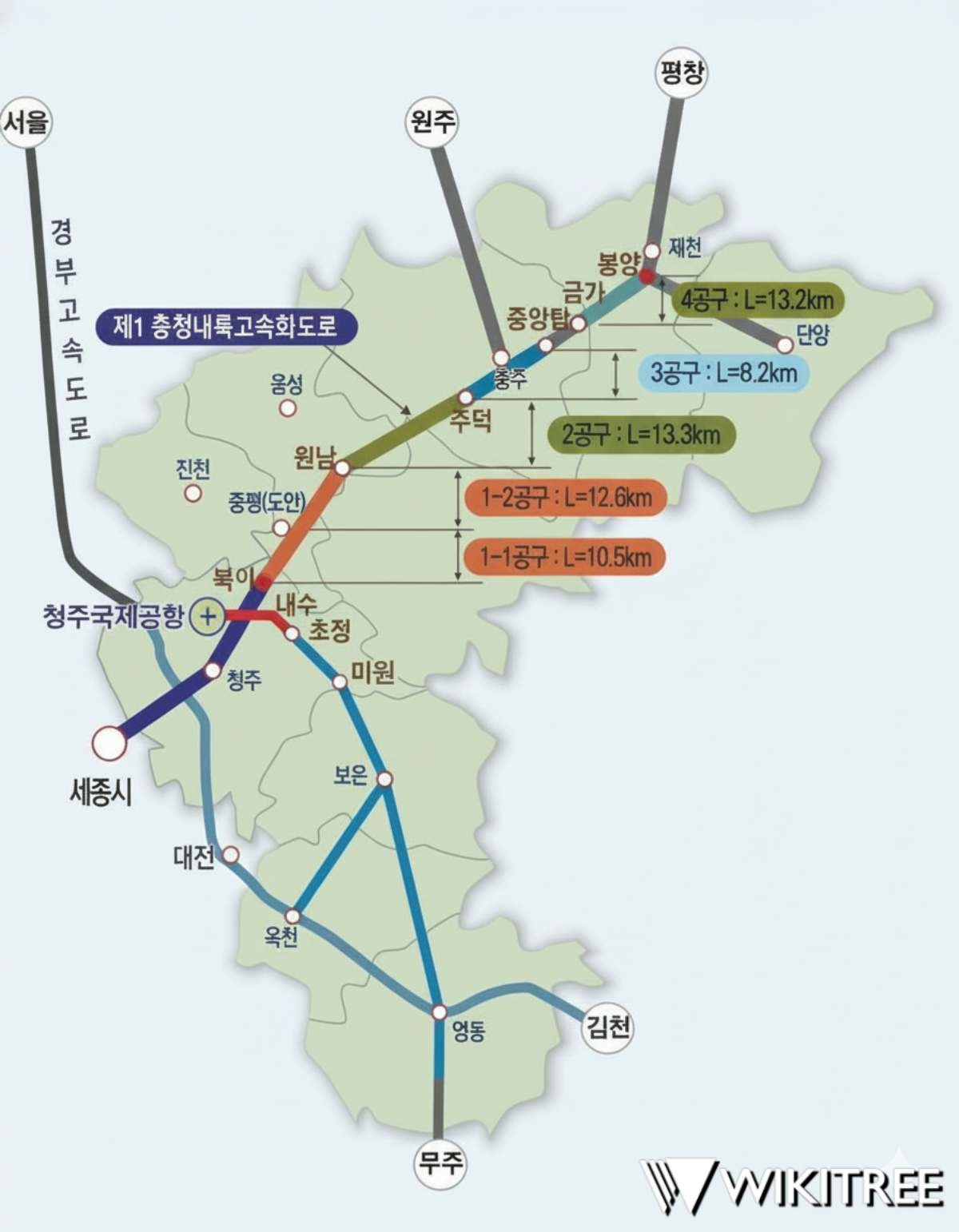 충북도 제공 자료 바탕으로 제작한 '충청내륙고속화도로 노선도'. / 위키트리