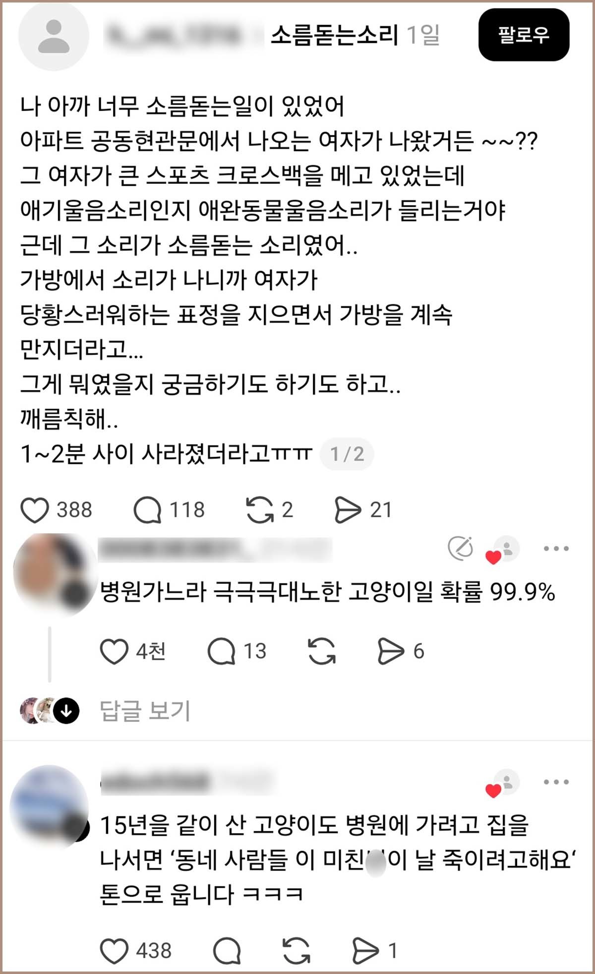 SNS에 올라온 게시물.