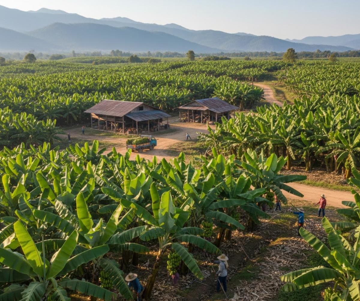 바나나 농가. 실제와 차이가 있을 수 있음을 밝힙니다. AI가 생성한 자료사진.
