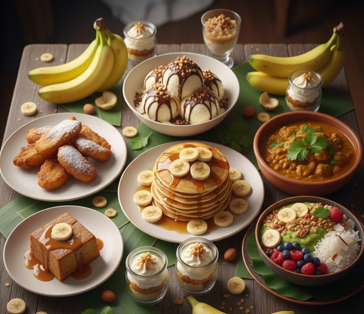 바나나로 만든 다양한 요리들. AI가 생성한 자료사진.