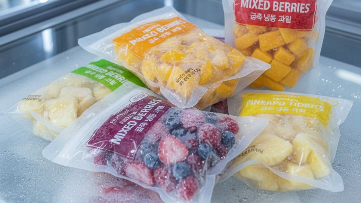 기사 이해를 돕기 위해 AI로 생성한 자료사진. 냉동 과일은 크게 ‘과·채가공품’과 ‘농산물’로 나뉜다. 과·채가공품은 세척 없이 섭취할 수 있지만, 농산물은 섭취 전 별도의 세척이 필요하다.