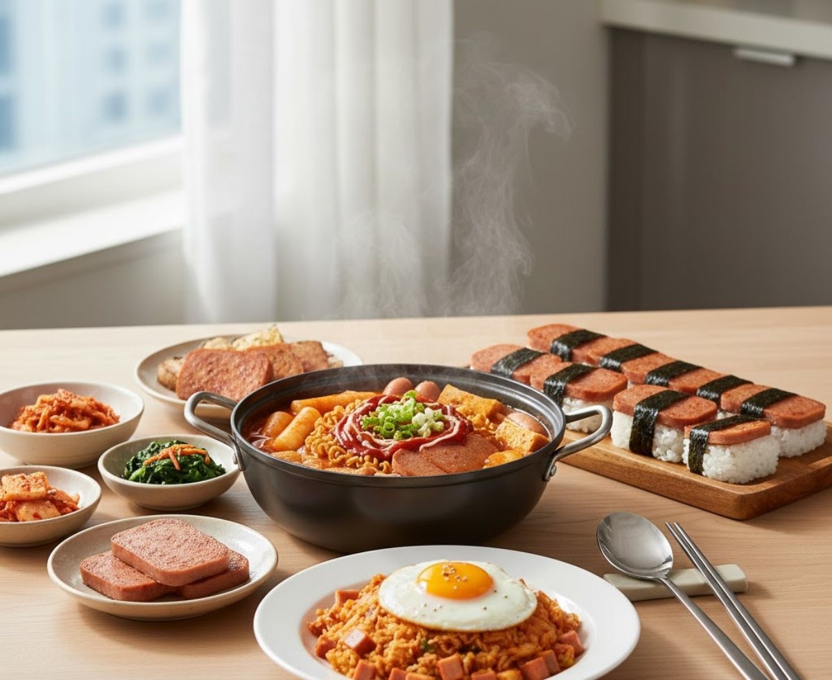 통조림 햄으로 만든 다양한 요리들. AI가 생성한 자료사진.