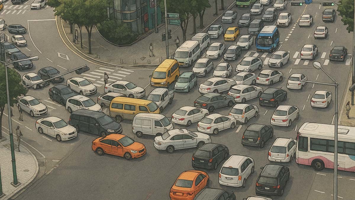 AI로 생성한 교차로 꼬리물기 모습.