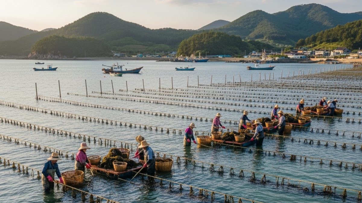 김을 수확하는 모습의 자료사진. AI가 생성한 자료사진. (실제와 차이가 있을 수 있음을 밝힙니다.)