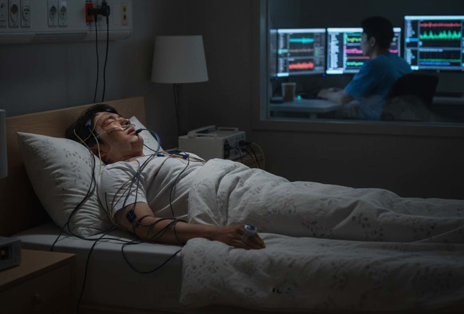 수면 검사를 받는 모습. AI 툴로 제작한 사진.