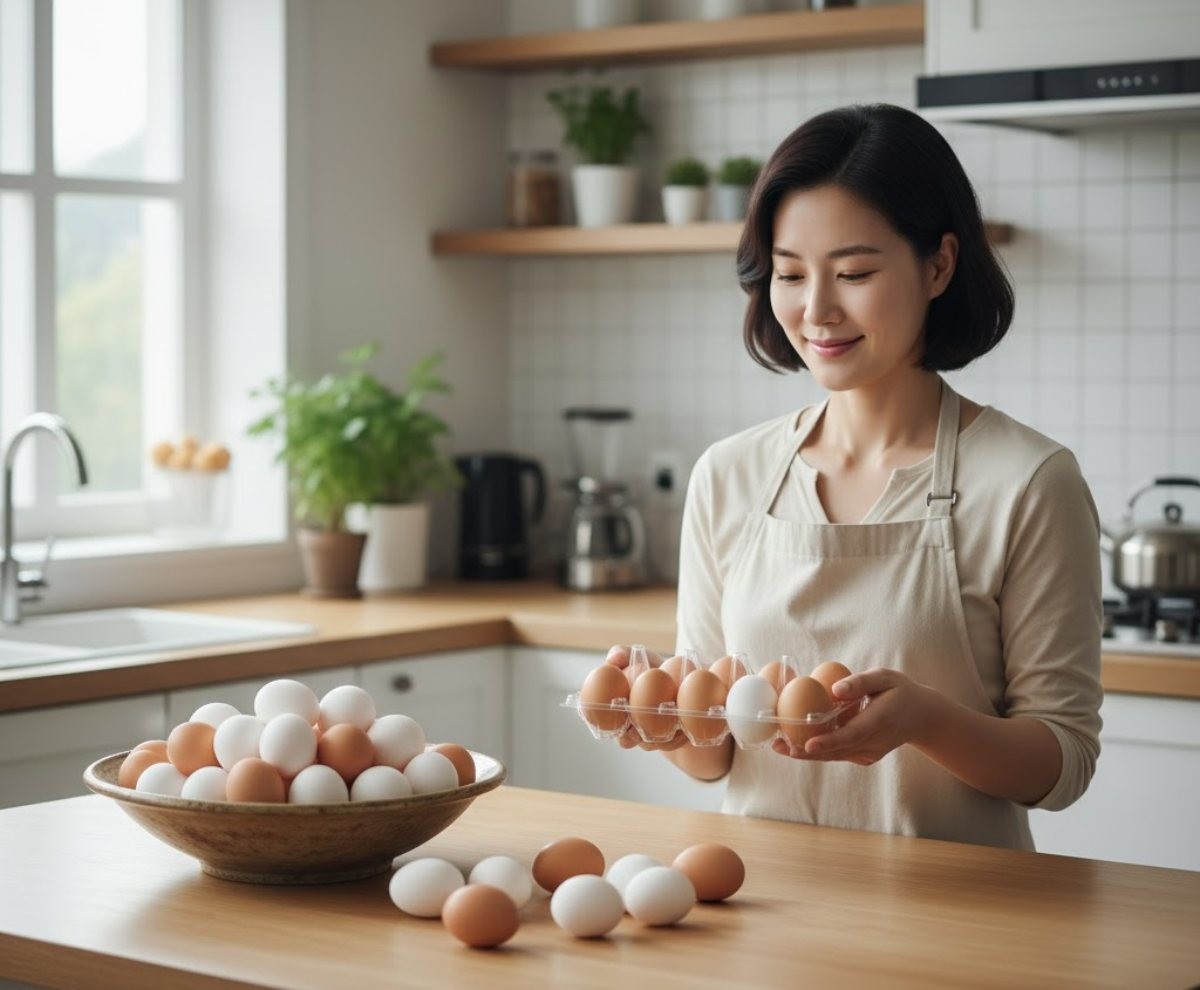 계란을 정리하는 주부. 기사 내용을 바탕으로 AI가 생성한 자료사진.