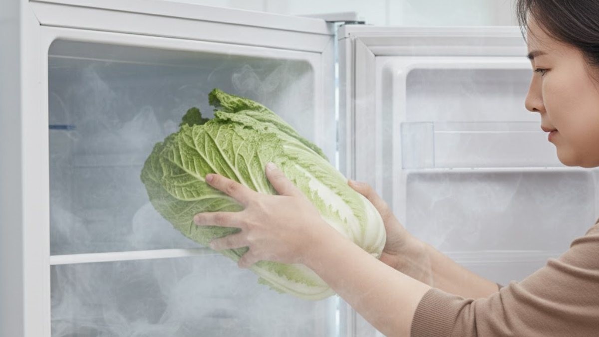 배추를 냉동실에 넣는 주부. 기사 내용을 바탕으로 AI가 생성한 자료사진.