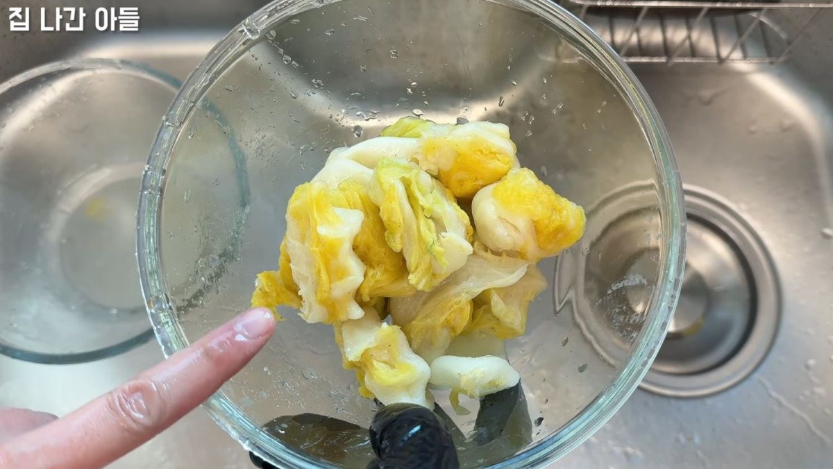 해동된 배추잎. / 유튜브 '집나간아들 Runaway Son'