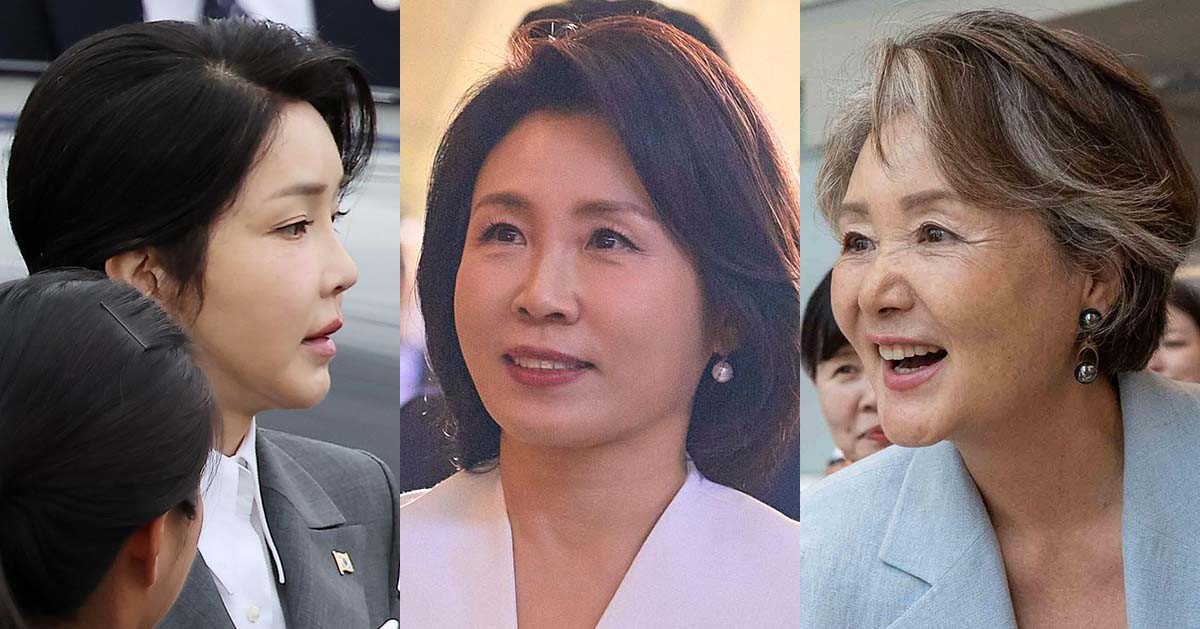 왼쪽부터 김건희·김혜경·김정숙 여사. 김건희 여사와 김정숙 여사 사진의 출처는 뉴스1, 김혜경 여사 사진의 출처는 대통령실이다.