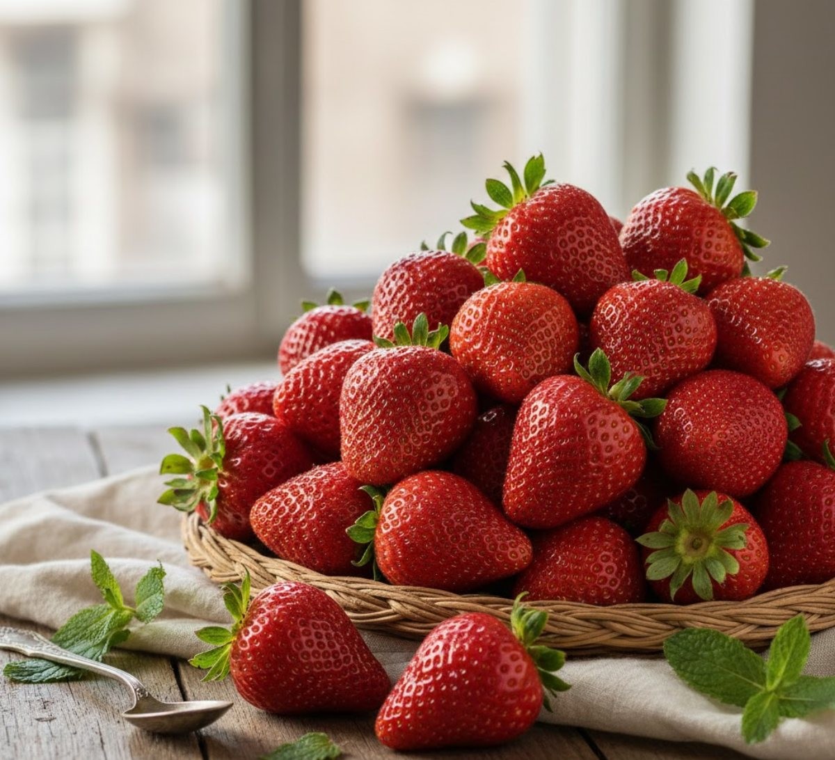 쌓여있는 딸기. AI가 생성한 자료사진.