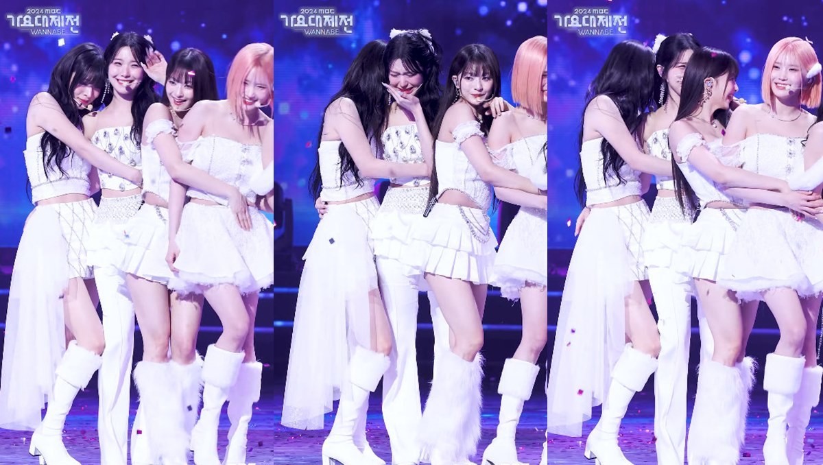 8인조로는 마지막 활동이었던'2024 MBC 가요대제전' 무대에서 결국 눈물을 흘린 프로미스나인 이채영, 백지헌 / '2024 MBC 가요대제전' 방송 캡처