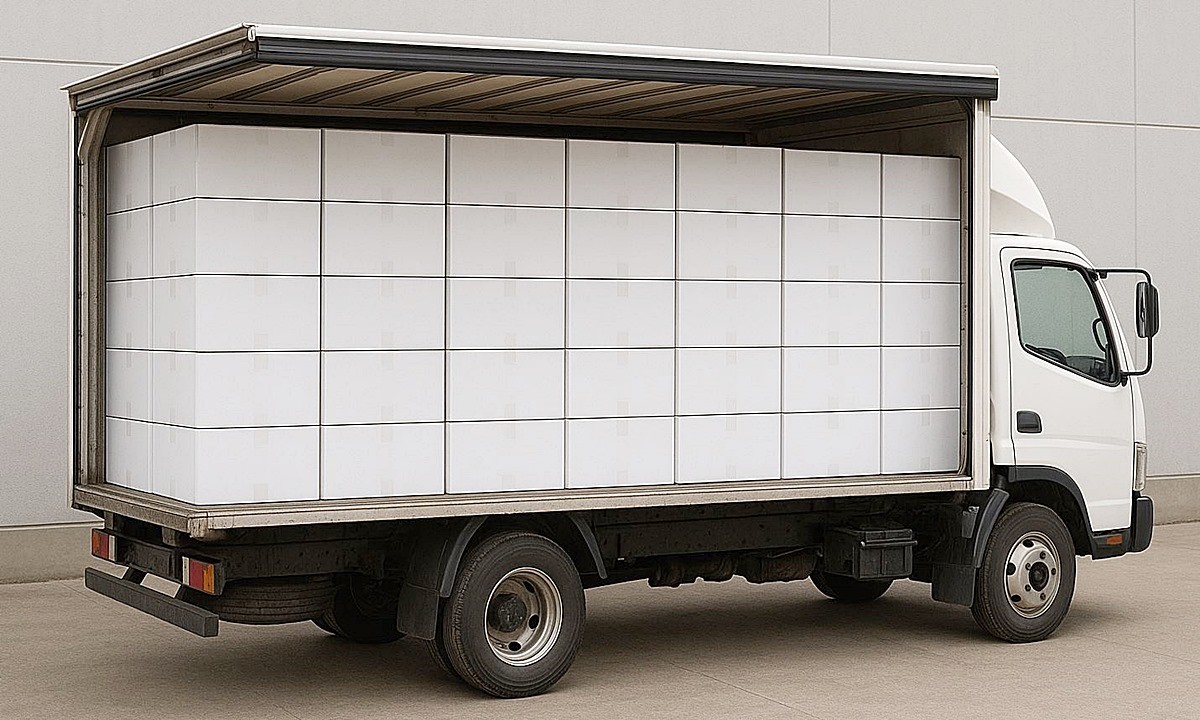 트럭에 가득 실린 김치 제품 박스 모습. 기사 이해를 돕기 위해 AI를 활용해 제작한 자료 이미지입니다. 실제 모습과 다소 차이가 있을 수 있습니다.