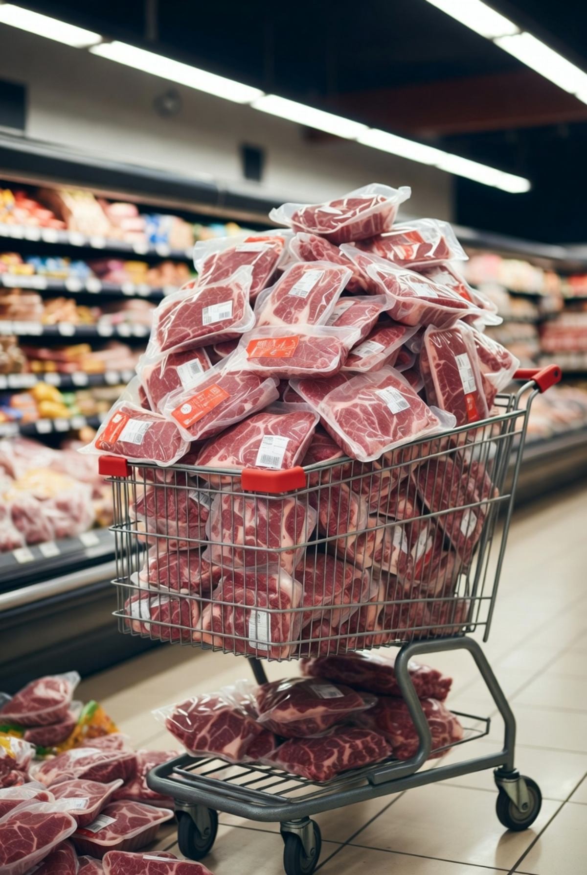 카트에 쌓인 소고기들. 기사 내용을 바탕으로 AI가 생성한 자료사진.