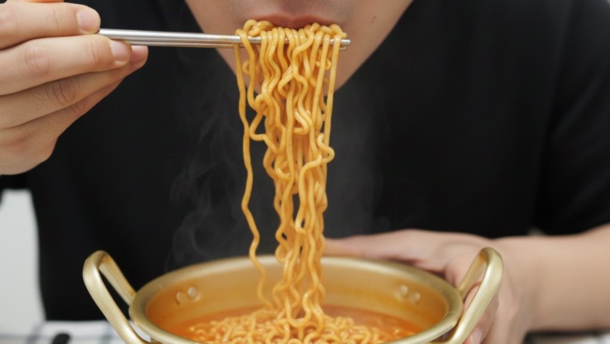 라면 먹는 모습의 자료사진. AI가 생성한 자료사진.
