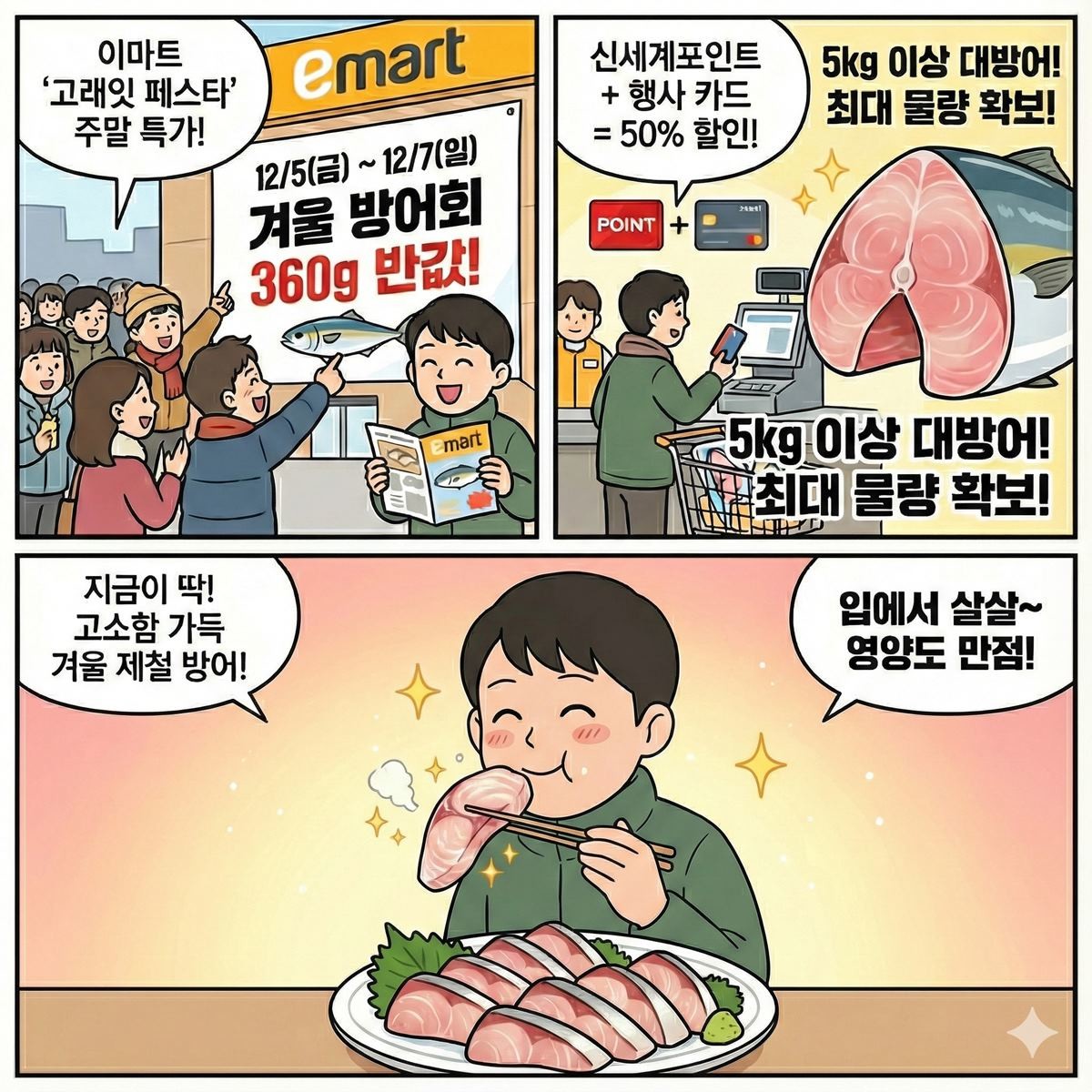 [만화] 이마트 방어회 행사 내용을 바탕으로 제작한 세컷 만화 / 위키트리
