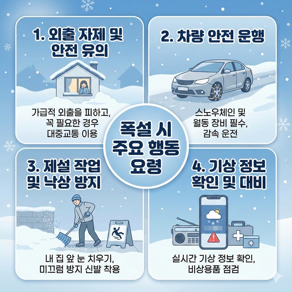 눈이 내릴 때 주의해야 할 점은? 기사 내용을 바탕으로 인포그래픽으로 제작했습니다. / 위키트리