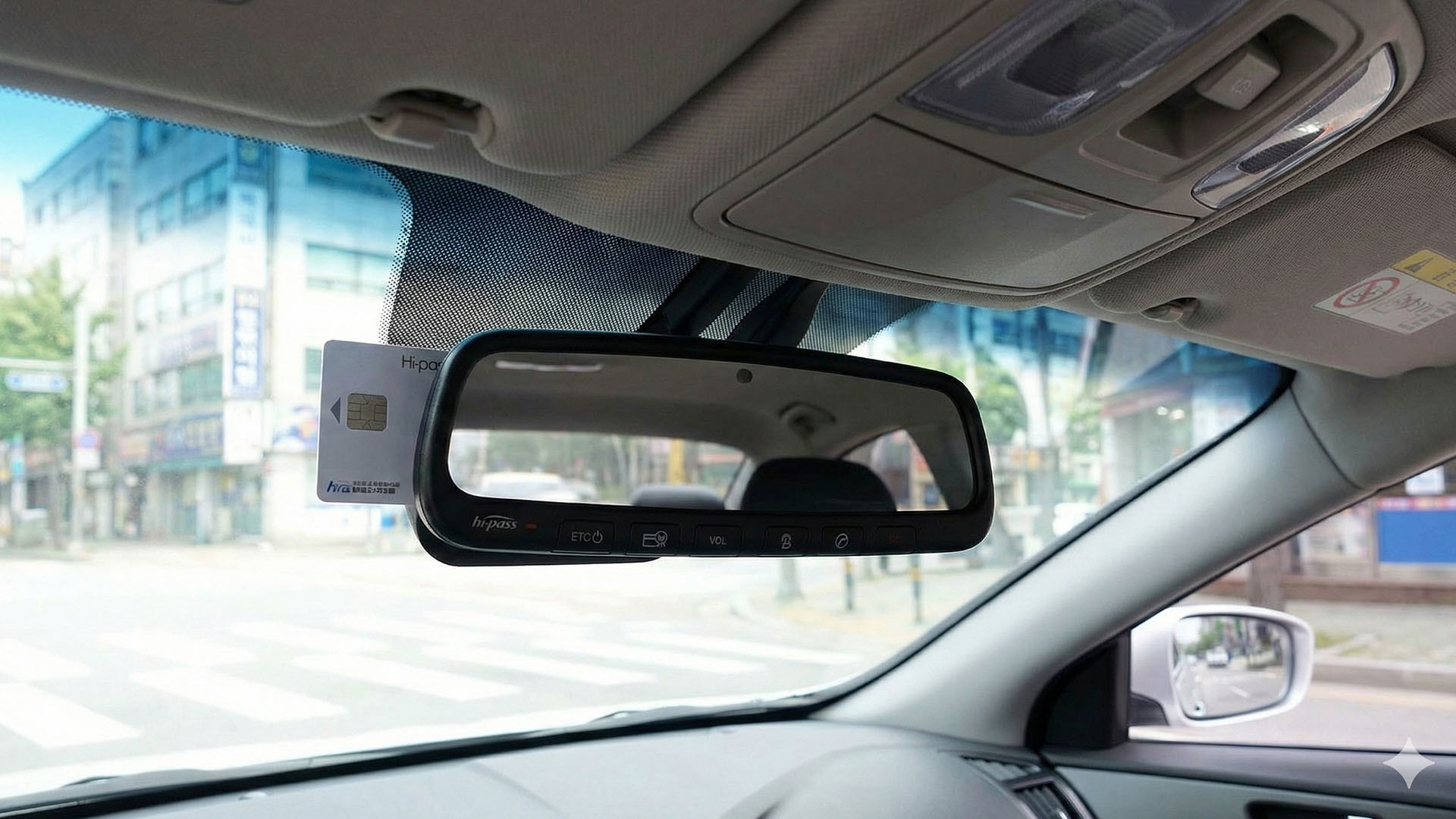 룸미러형 하이패스 단말기. 생성형 AI로 제작한 이미지.