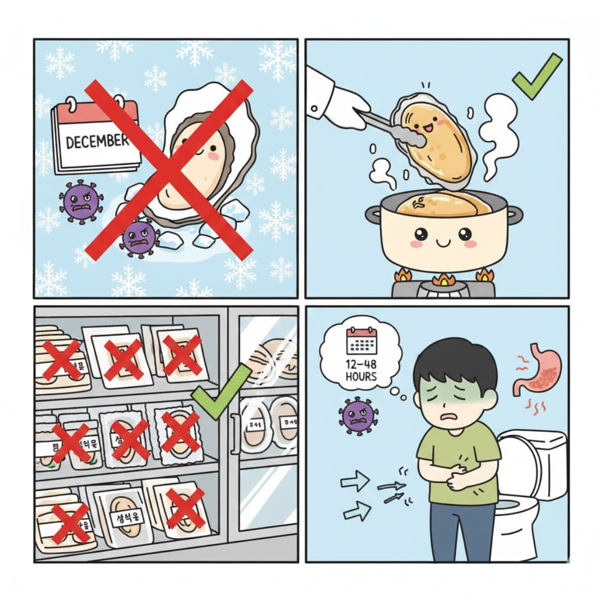 [만화] 노로바이러스 감염에 주의해야 한다는 내용을 바탕으로 제작한 네 컷 만화 / 위키트리