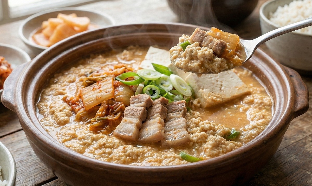 겨울 별미 비지찌개 모습. 기사 이해를 돕기 위해 AI를 활용해 제작한 자료 사진입니다. 실제 모습과 다소 차이가 있을 수 있습니다.