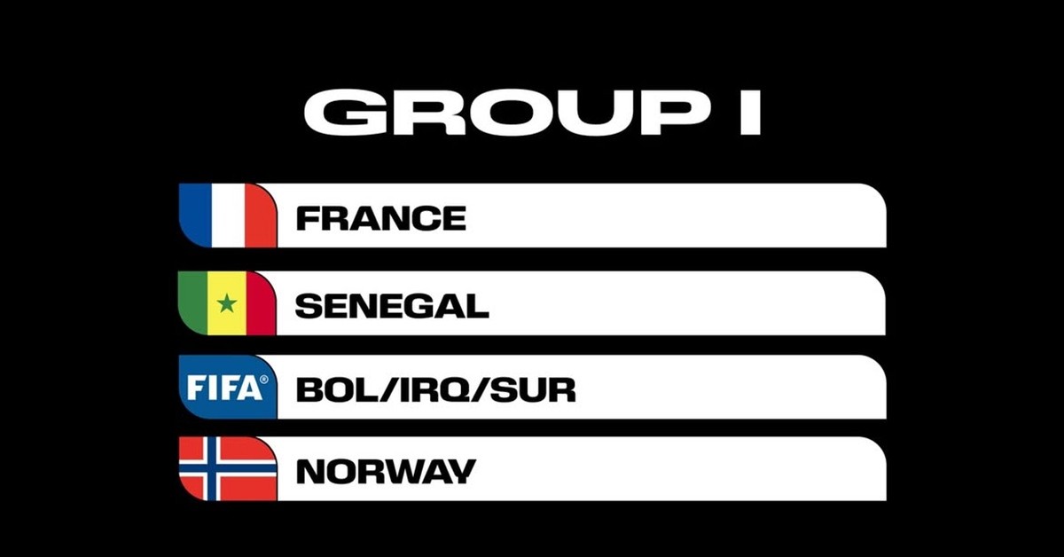 I조에는 FIFA 랭킹 3위 프랑스, 29위 노르웨이, 19위 세네갈, 대륙간 플레이오프 2 승자가 속했다. / FIFA 인스타그램