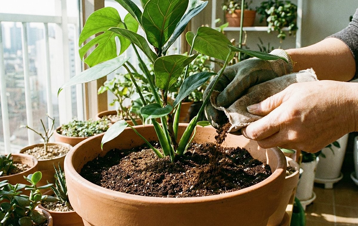 사용한 핫팩 가루를 화분에 뿌려주는 모습. 기사 이해를 돕기 위해 AI를 활용해 제작한 자료 이미지입니다.