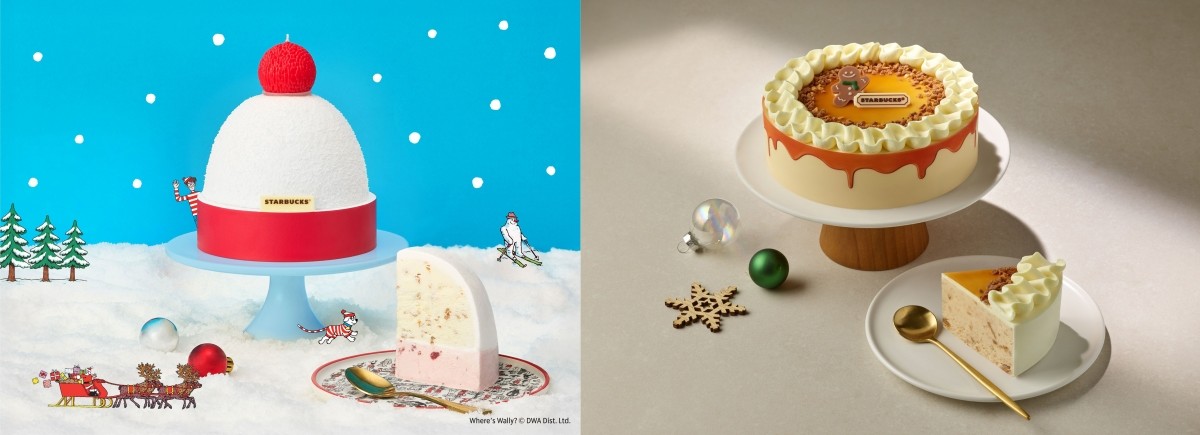 스타벅스 '월리의 모자 케이크'(왼쪽), 스타벅스 '쿠키 크럼블 아이스크림 케이크'(오른쪽) / 스타벅스 코리아 제공