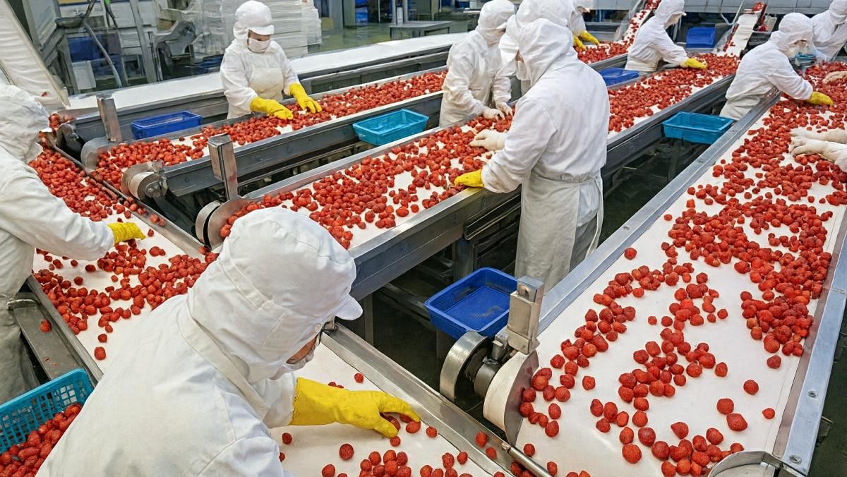 딸기 세척 가공 공장. 기사 내용 토대로 제작한 자료사진.