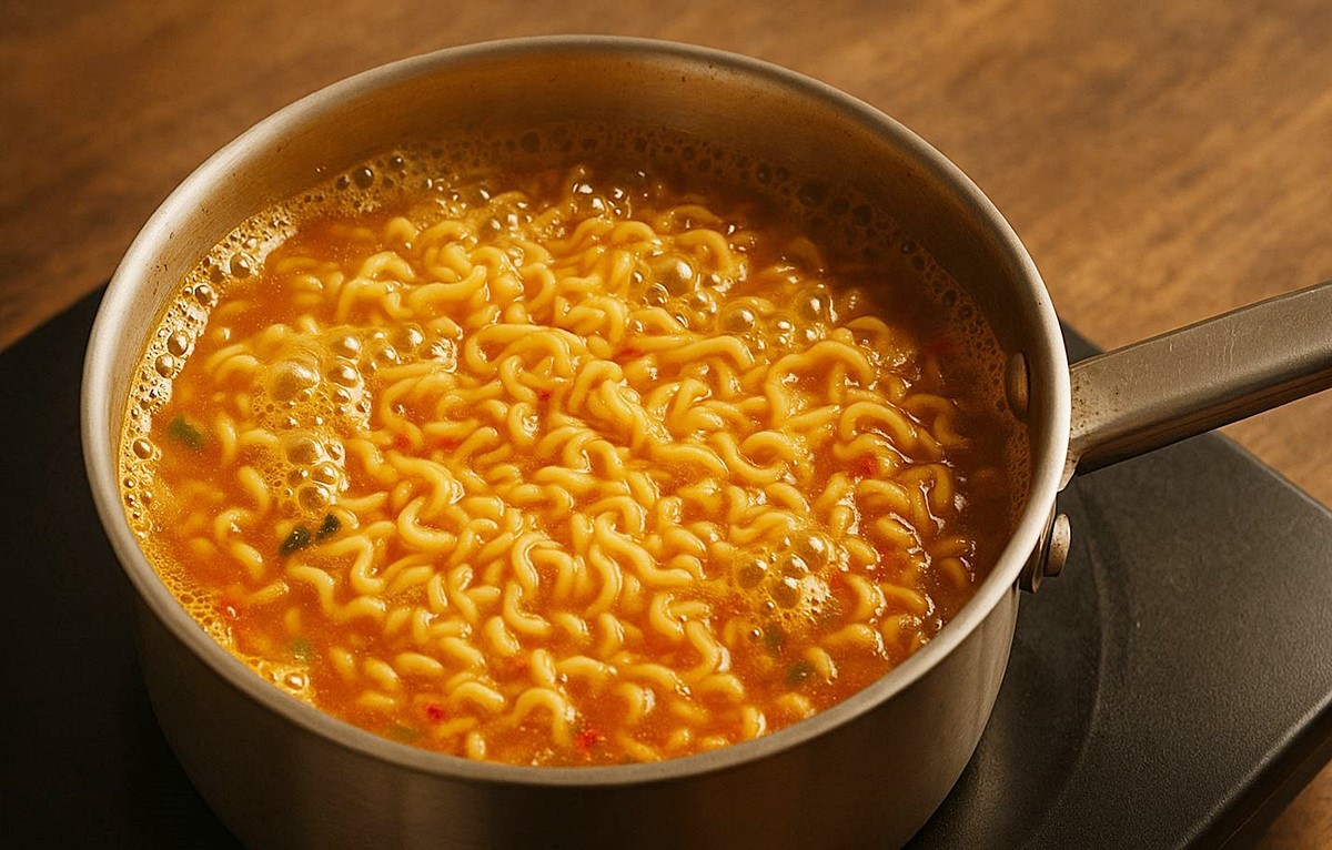 보글보글 맛있게 끓고 있는 라면 모습. 기사 이해를 돕기 위해 AI를 활용해 제작한 자료 사진입니다.