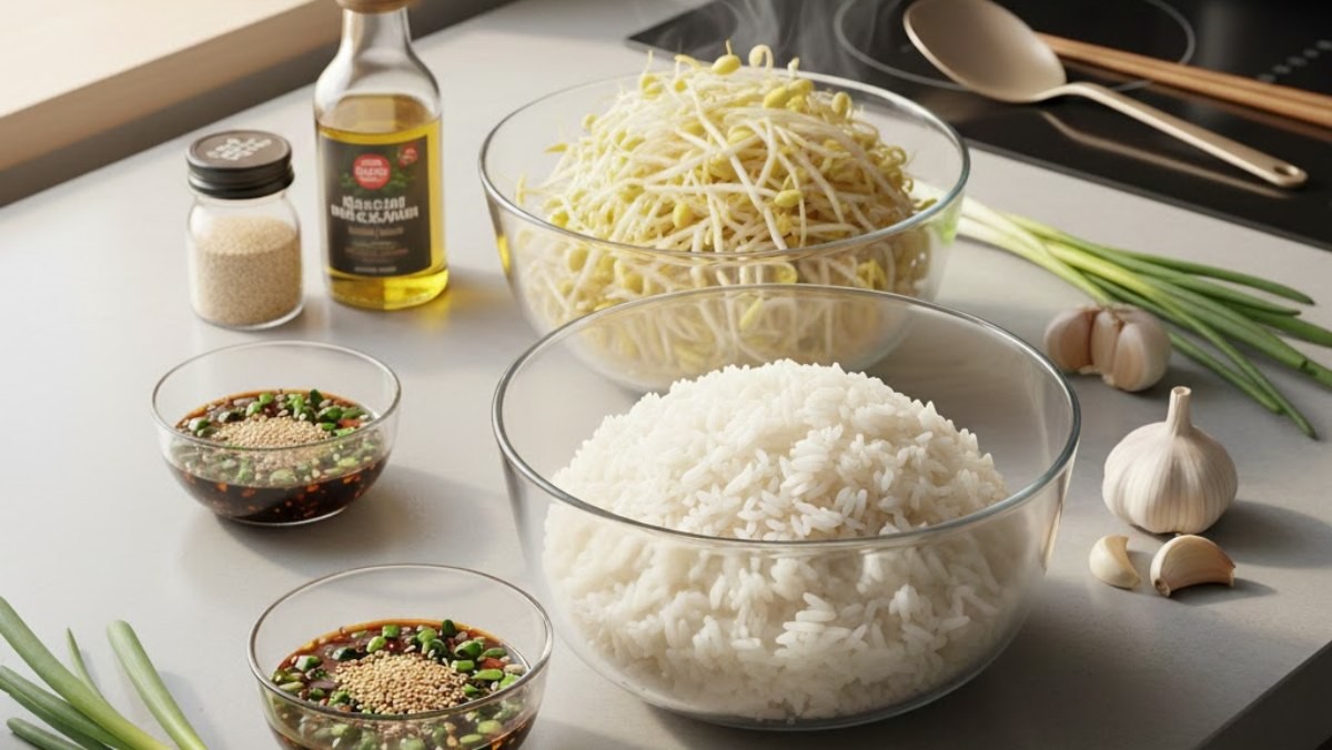 '세계 최악의 음식 100선'에 포함된 한국 음식, '콩나물밥'의 재료들. AI가 생성한 자료사진.