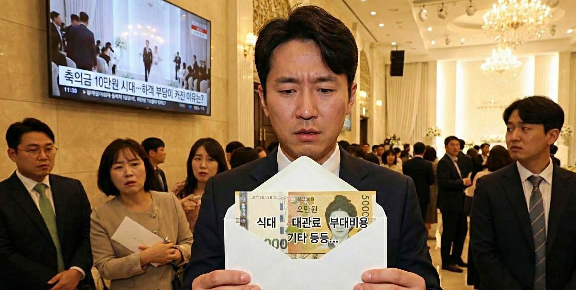 올해 카카오페이 송금 데이터를 분석한 '2025 머니리포트'에 따르면 2025년 결혼식 축의금 송금 봉투를 활용한 평균 송금액이 10만원을 돌파했다. 기사 내용 토대로 AI툴 활용해 제작한 자료사진.