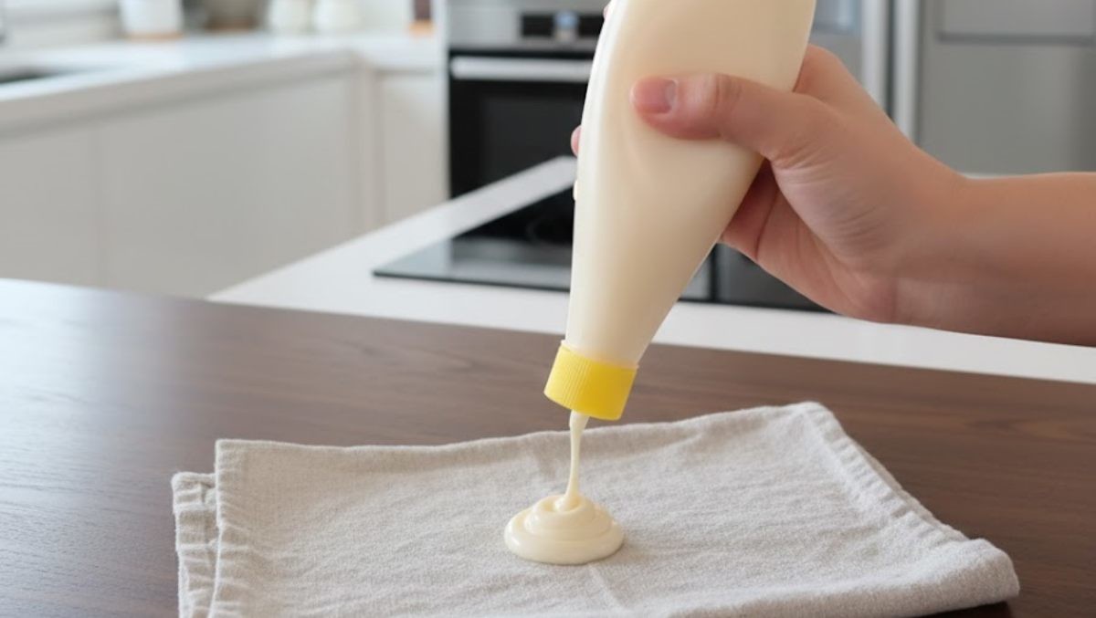마요네즈를 행주에 짜는 모습. 기사 내용을 바탕으로 AI가 생성한 자료사진.